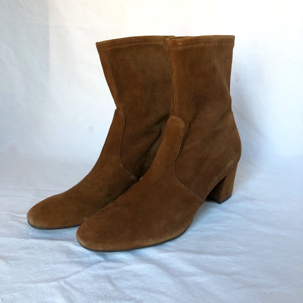 Stuart Weitzman Siggy Cognac Suede Booties - image 1